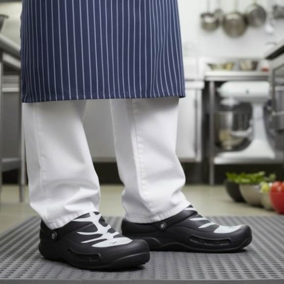 Crocs Unisex Bistro Graphic Black And White Fishbone Clogs - Size M15 / W17 - Picture 3 of 16